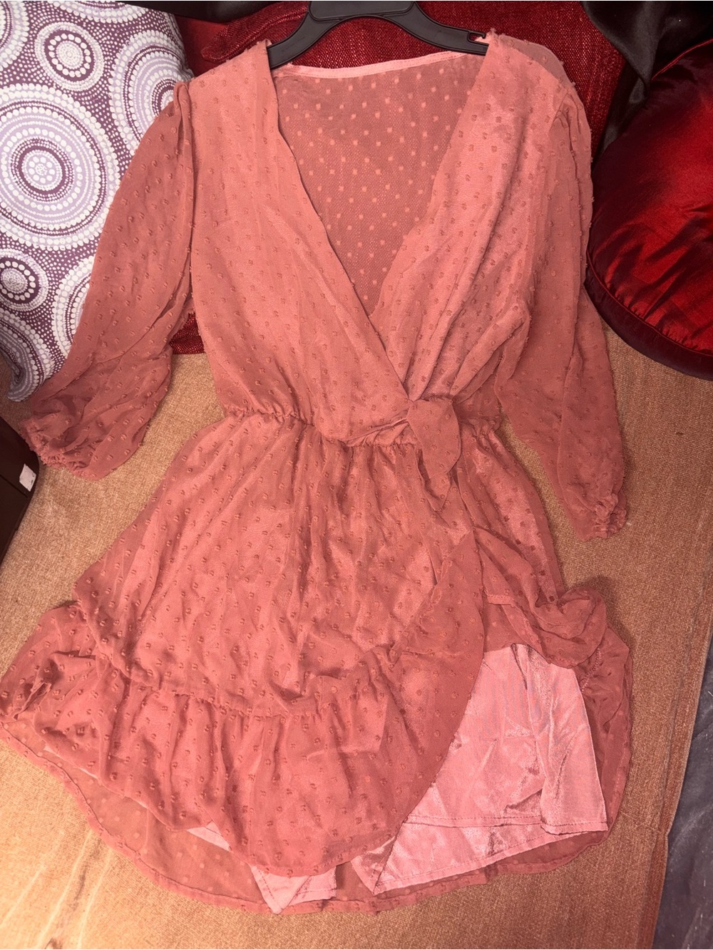 Women's Textured Wrap Romper - Dusty Rose